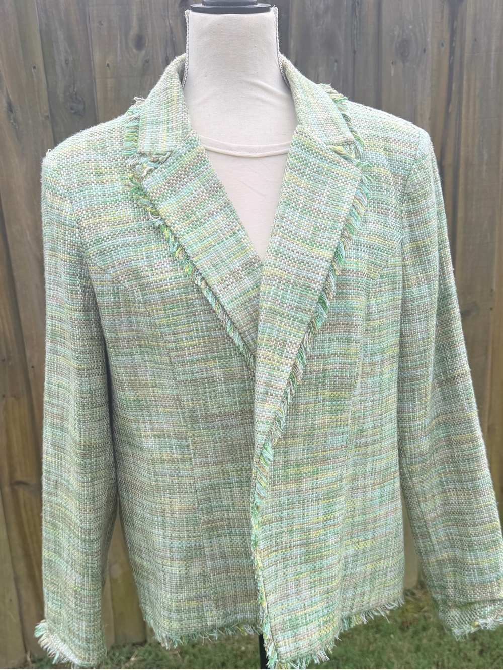 NY Collection Light Green Tweed Shirt Jacket